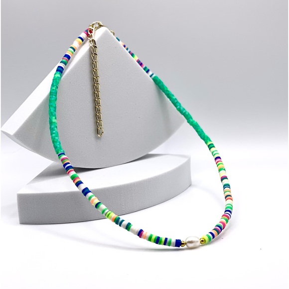 NEW…Heishi Beaded With Freshwater Pearl Necklace - Picture 1 of 12